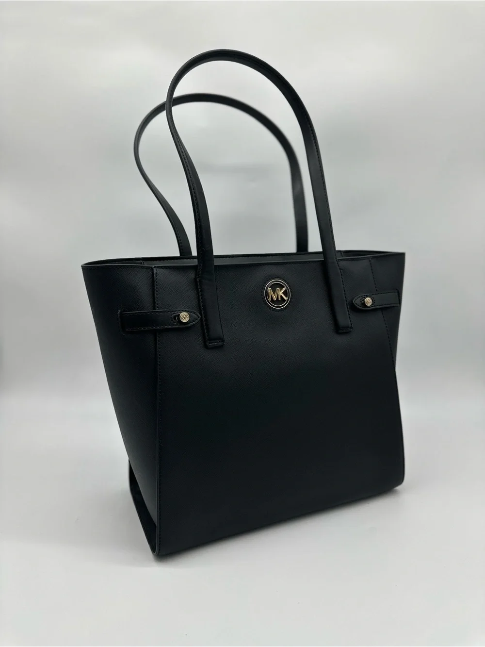 Michael Kors Black Saffiano Leather Tote with Gold MK Emblem